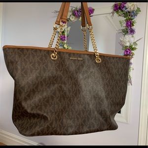 Michael kors tote bag, dark brown logo pattern